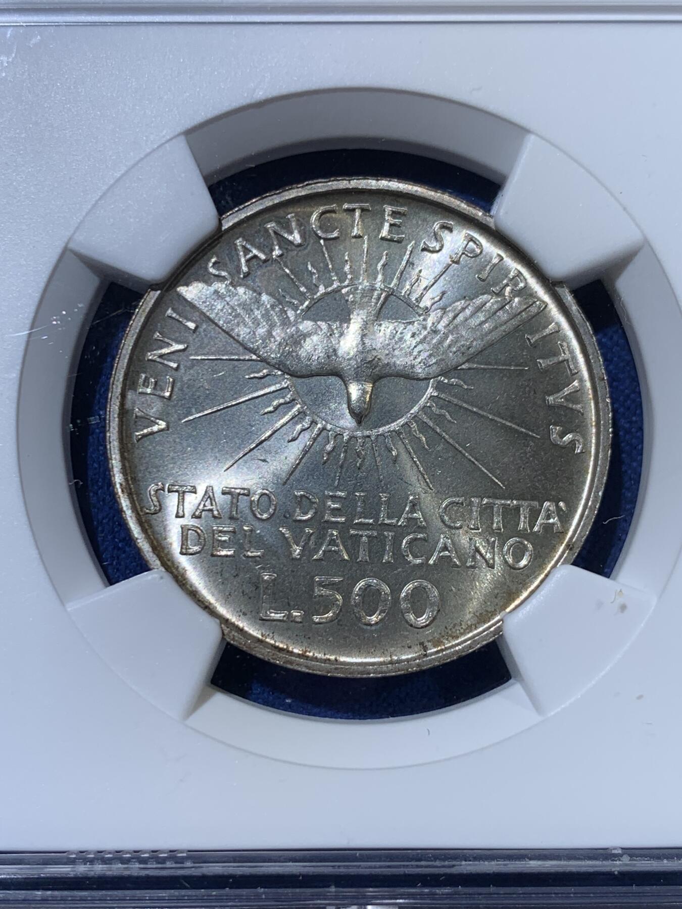 《竞宝斋》第363场 周日，周一，周二  3场连拍 （全场包邮） NGC MS66 梵蒂冈1963年教皇缺位500里拉银币 高分，一次到位