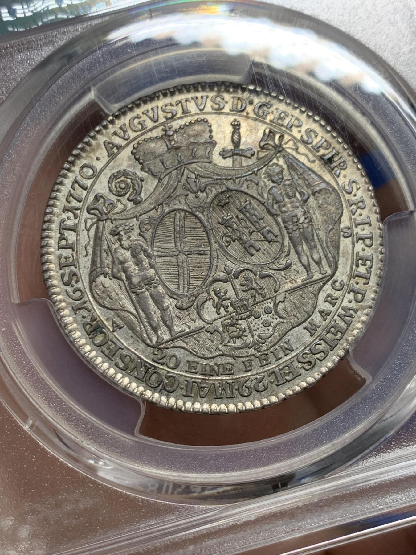 《竞宝斋》第363场 周日，周一，周二  3场连拍 （全场包邮） PCGS AU58 德国 1770 AS 施派尔 菲利普主教继位 1/2泰勒银币 发行量5000枚 稀少品种