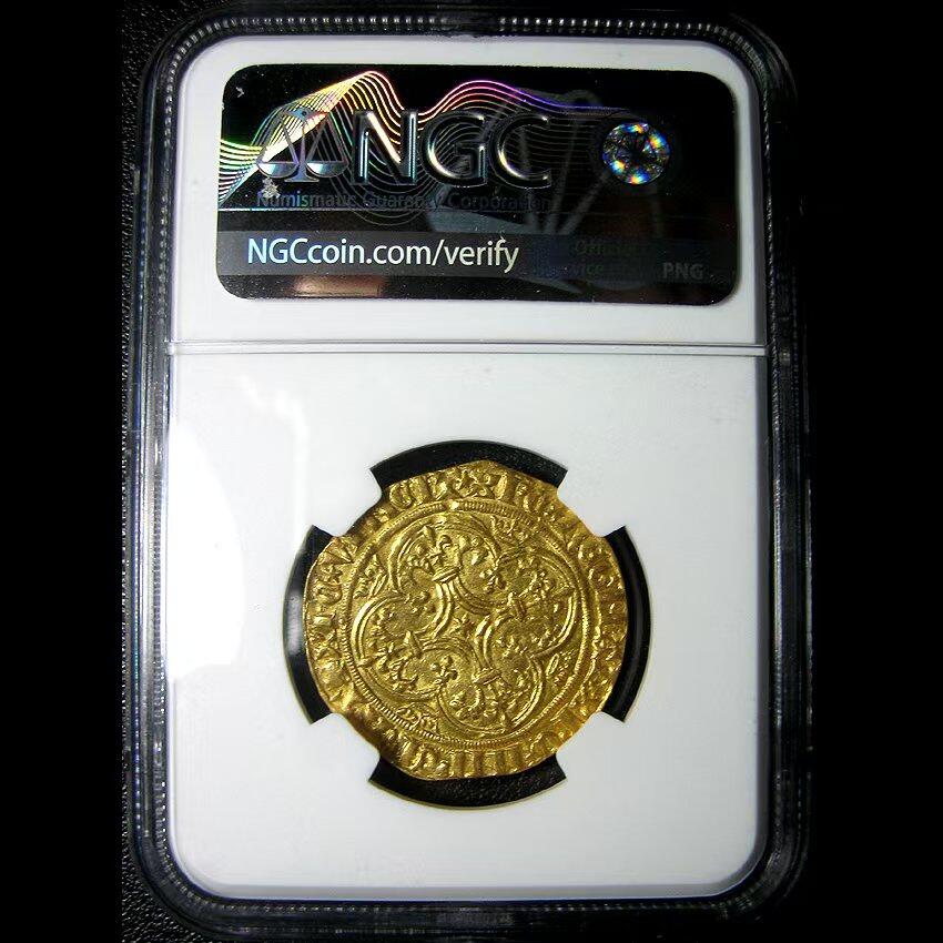 NGC-MS62英法百年战争-法国查理六世金埃居金币,1380-1422年28mm,3.61g,中世纪金币