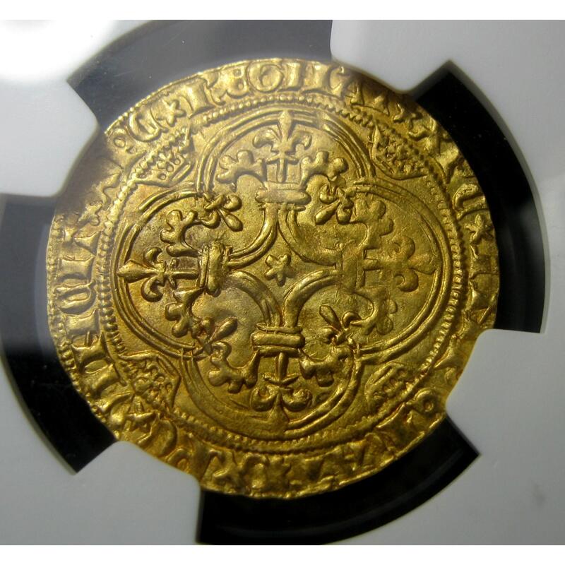 NGC-MS63英法百年战争-法国查理六世金埃居金币,1380-1422年，28mm,3.90g,中世纪金币