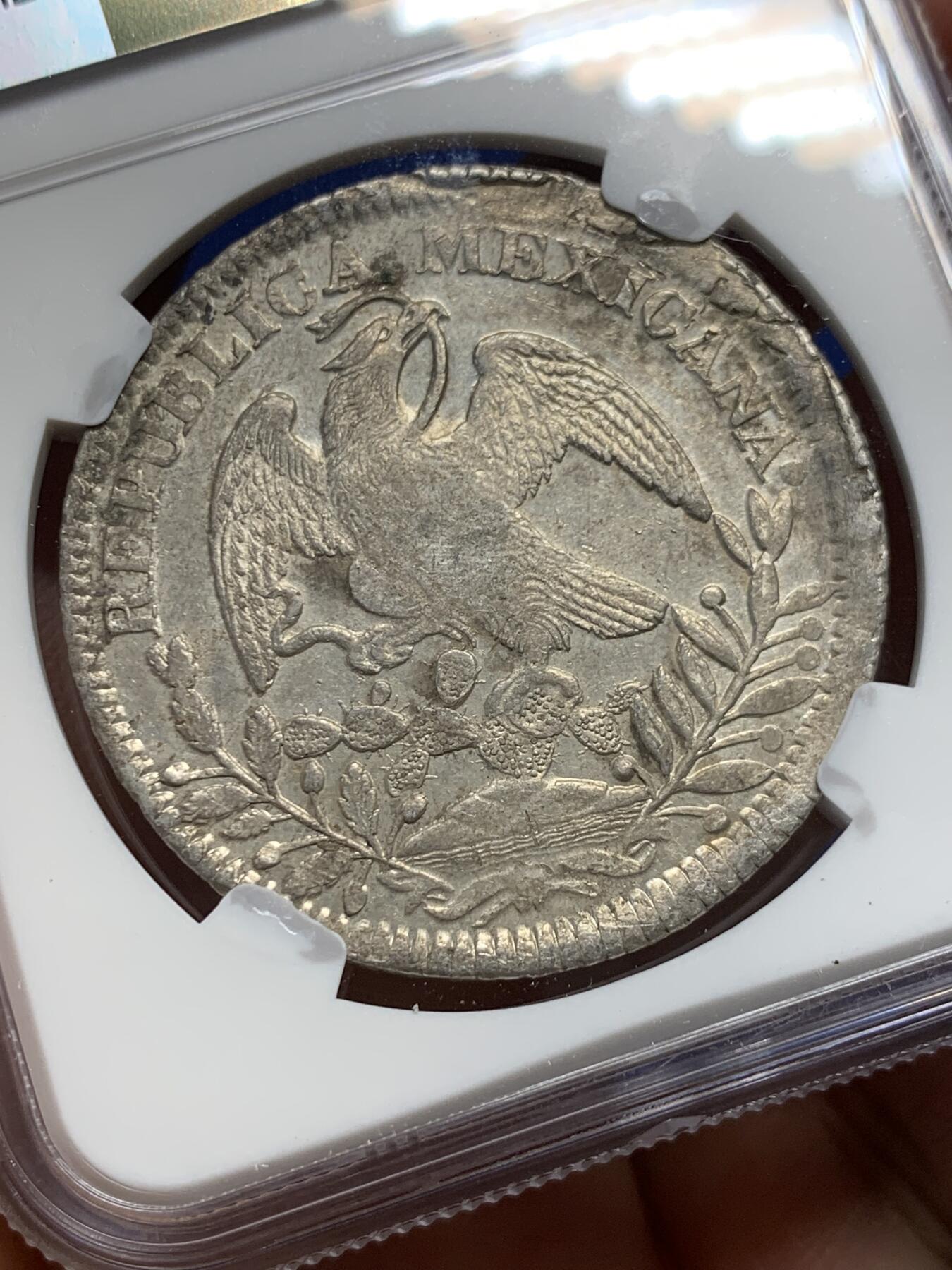 《竞宝斋》第363场 周日，周一，周二  3场连拍 （全场包邮） NGC AU58 墨西哥1839年8R鹰洋 早期鹰洋ZS厂出分不易