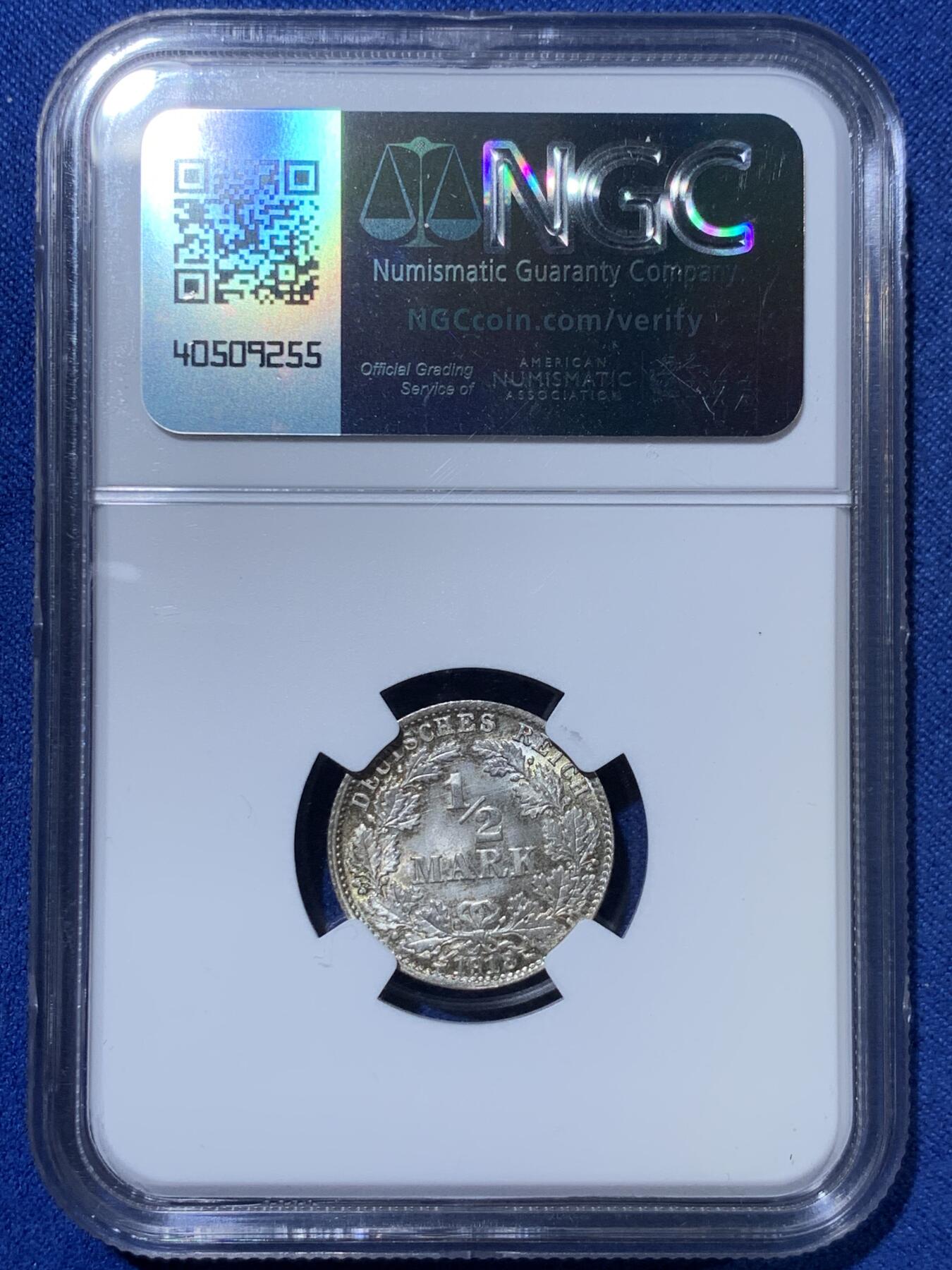 《竞宝斋》第363场 周日，周一，周二  3场连拍 （全场包邮） NGC MS67 德国1918 D版 1/2马克银币