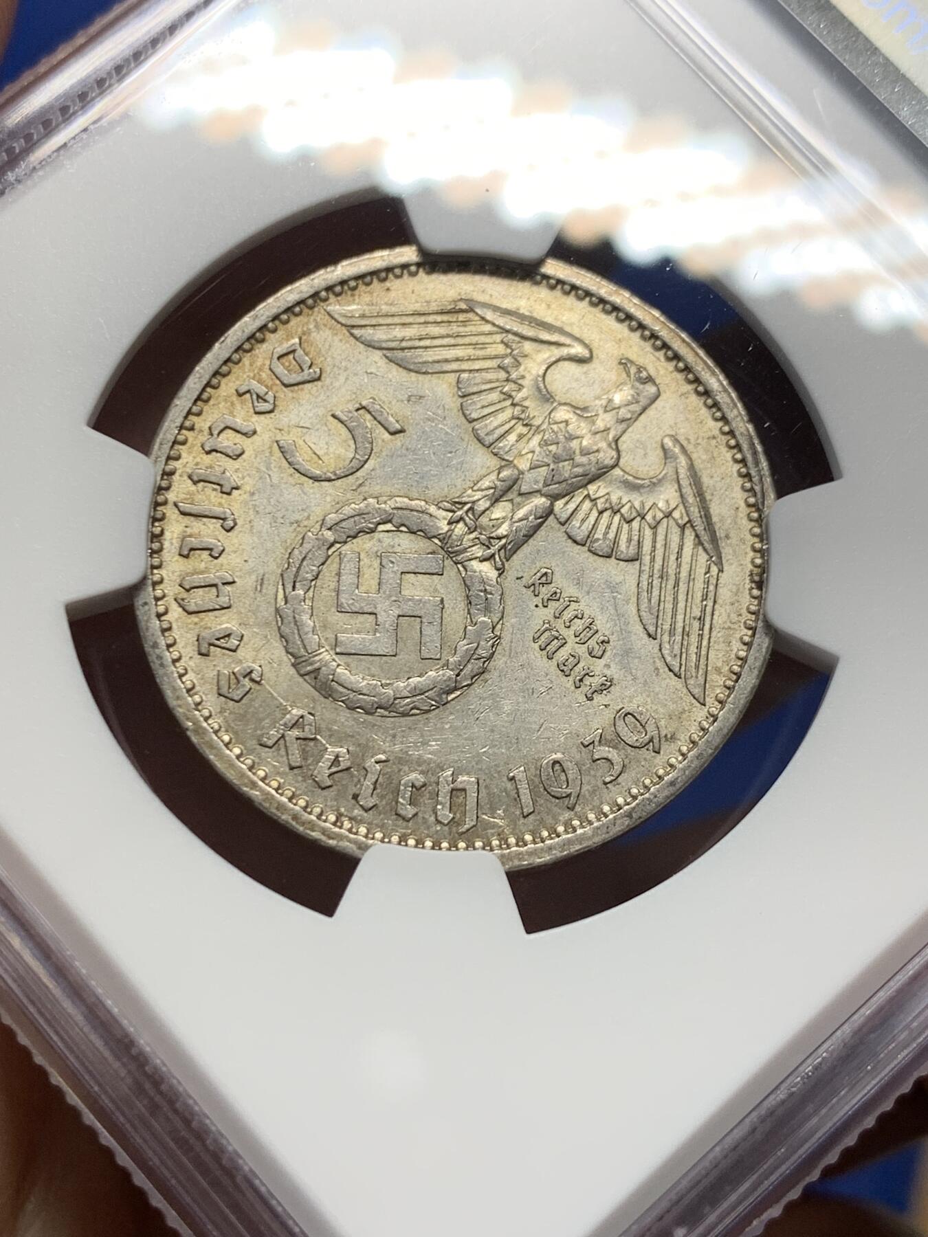 《竞宝斋》第363场 周日，周一，周二  3场连拍 （全场包邮） NGC MS61 德国1939年A版兴登堡5马克银币