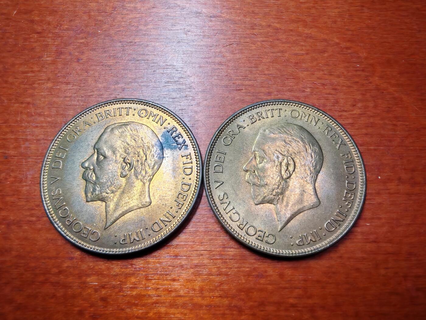 长老汇蛇年精选第七场拍卖 1935英国乔治五世1便士铜币，两枚透打，未流通品，克书价高（1）