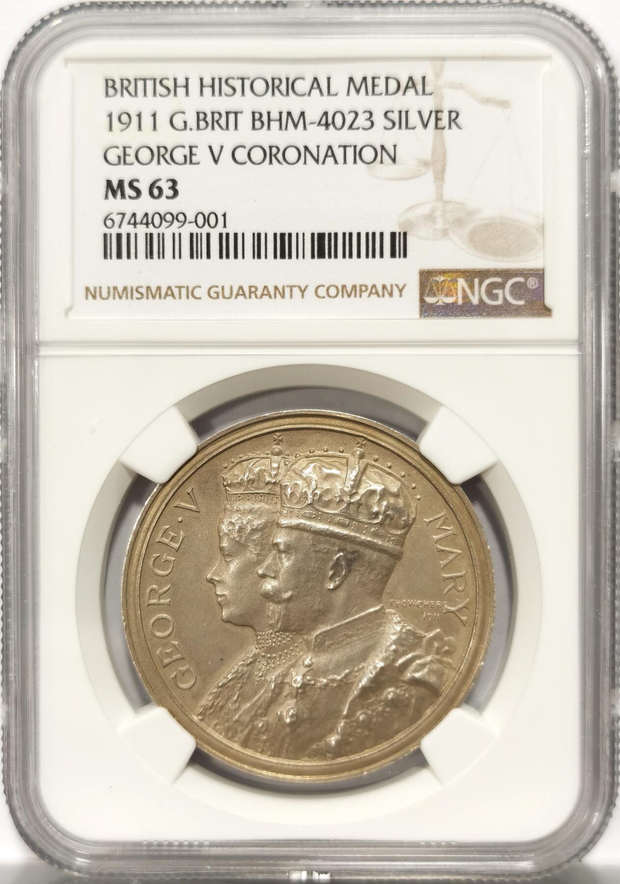 博洋堂世界钱币拍卖第115期（全场包邮） 英国1911年乔治五世加冕纪念银章，NGC-MS63，高浮雕磨砂工艺，少见品种。