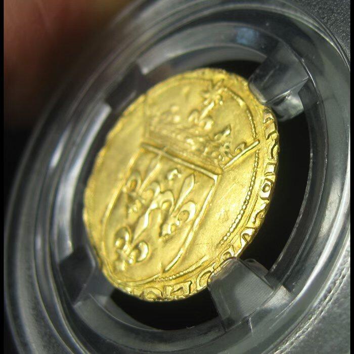 法国中世纪金币,弗朗索瓦一世1埃居,1515-1547,21mm2.23g
