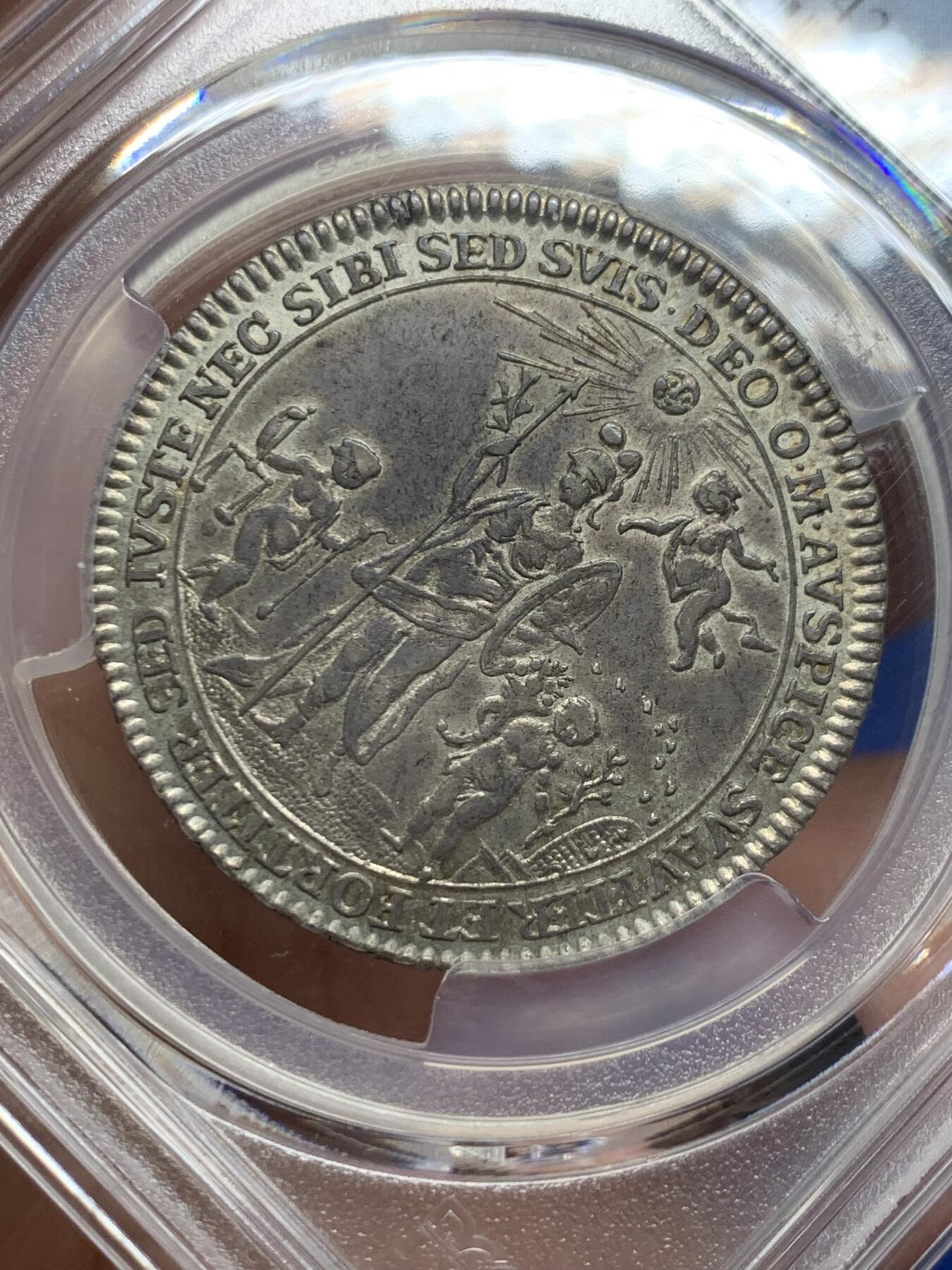 《竞宝斋》第363场 周日，周一，周二  3场连拍 （全场包邮） PCGS AU58 德国 1770 AS 施派尔 菲利普主教继位 1/2泰勒银币 发行量5000枚 稀少品种