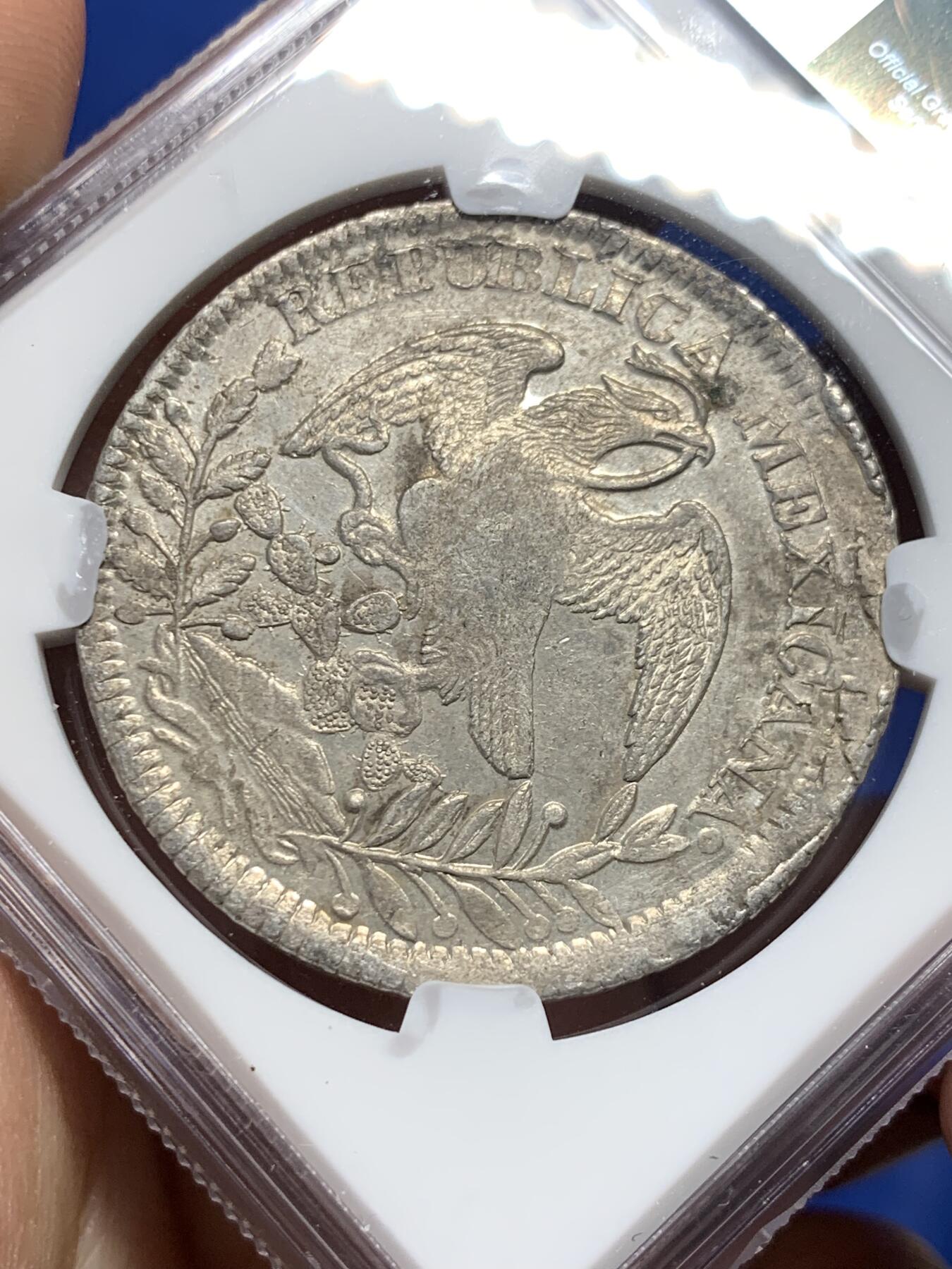 《竞宝斋》第363场 周日，周一，周二  3场连拍 （全场包邮） NGC AU58 墨西哥1839年8R鹰洋 早期鹰洋ZS厂出分不易