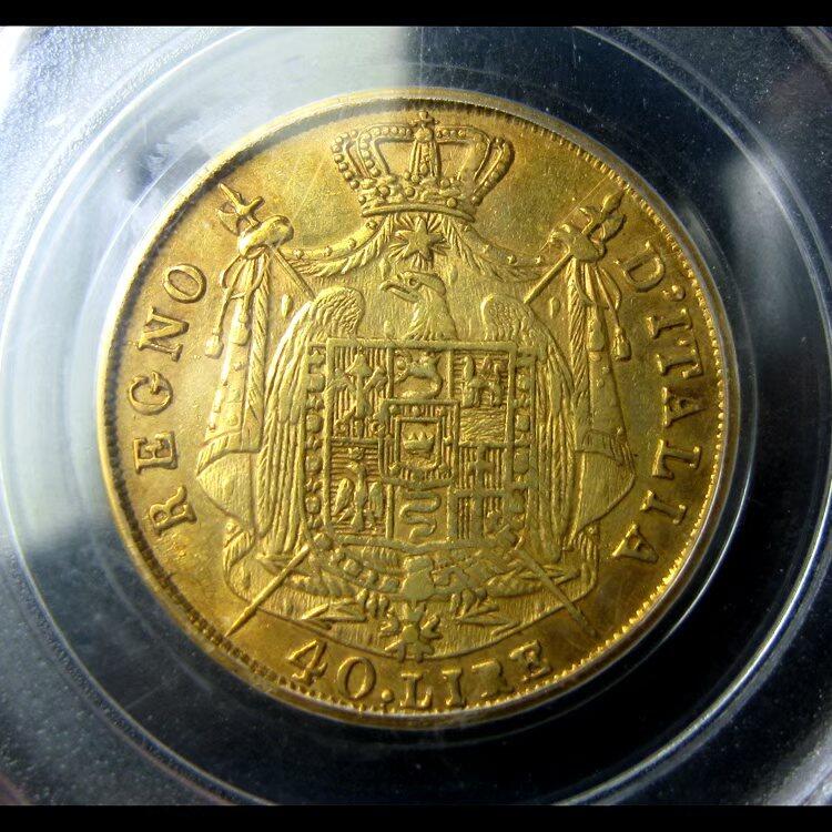 PCGS-XF40意大利拿破仑金币,拿破仑一世40里拉,1810M,老盒评级