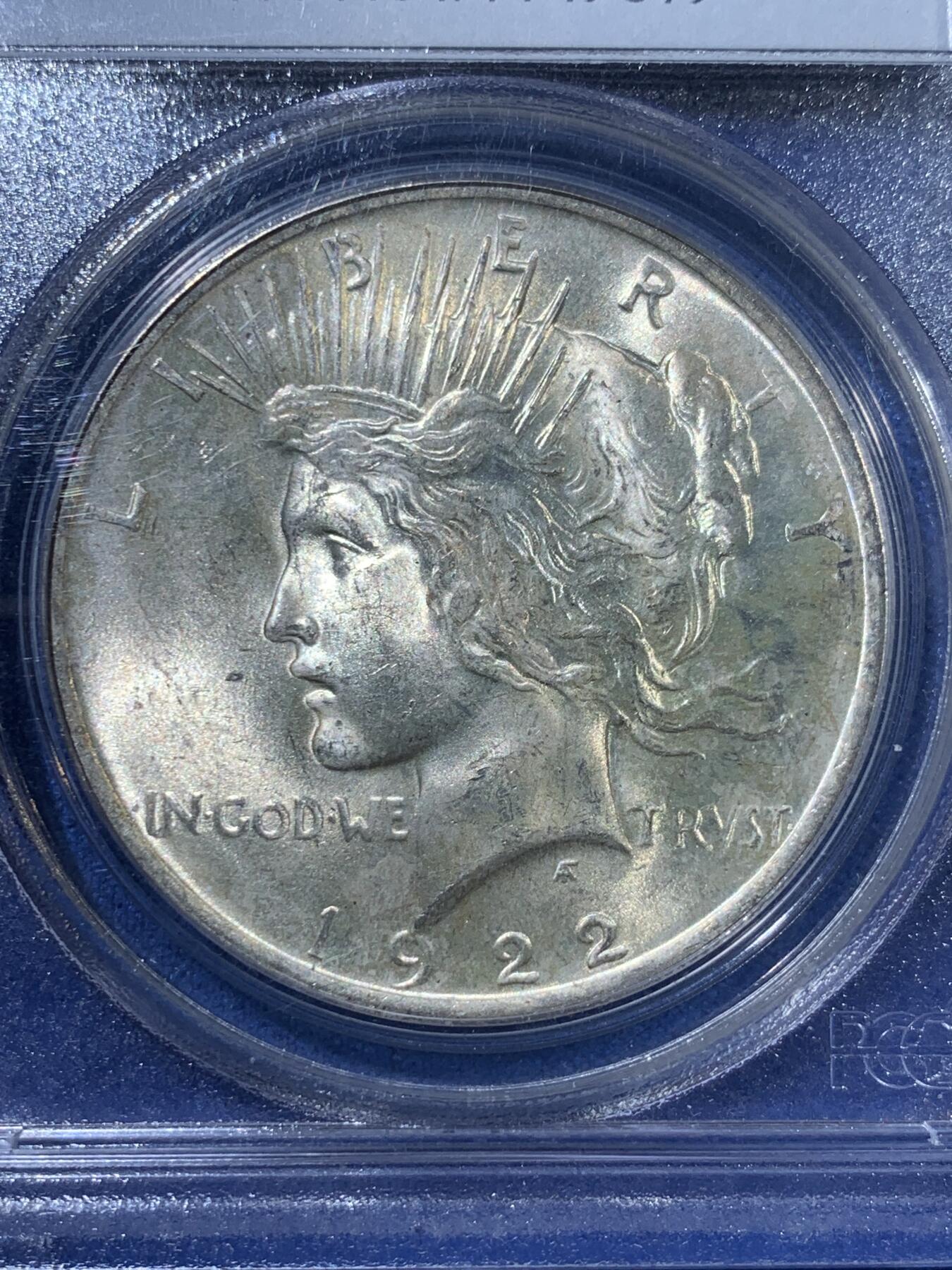 《竞宝斋》第363场 周日，周一，周二  3场连拍 （全场包邮） PCGS MS64 美国1922年和平鸽1元银币 老盒
