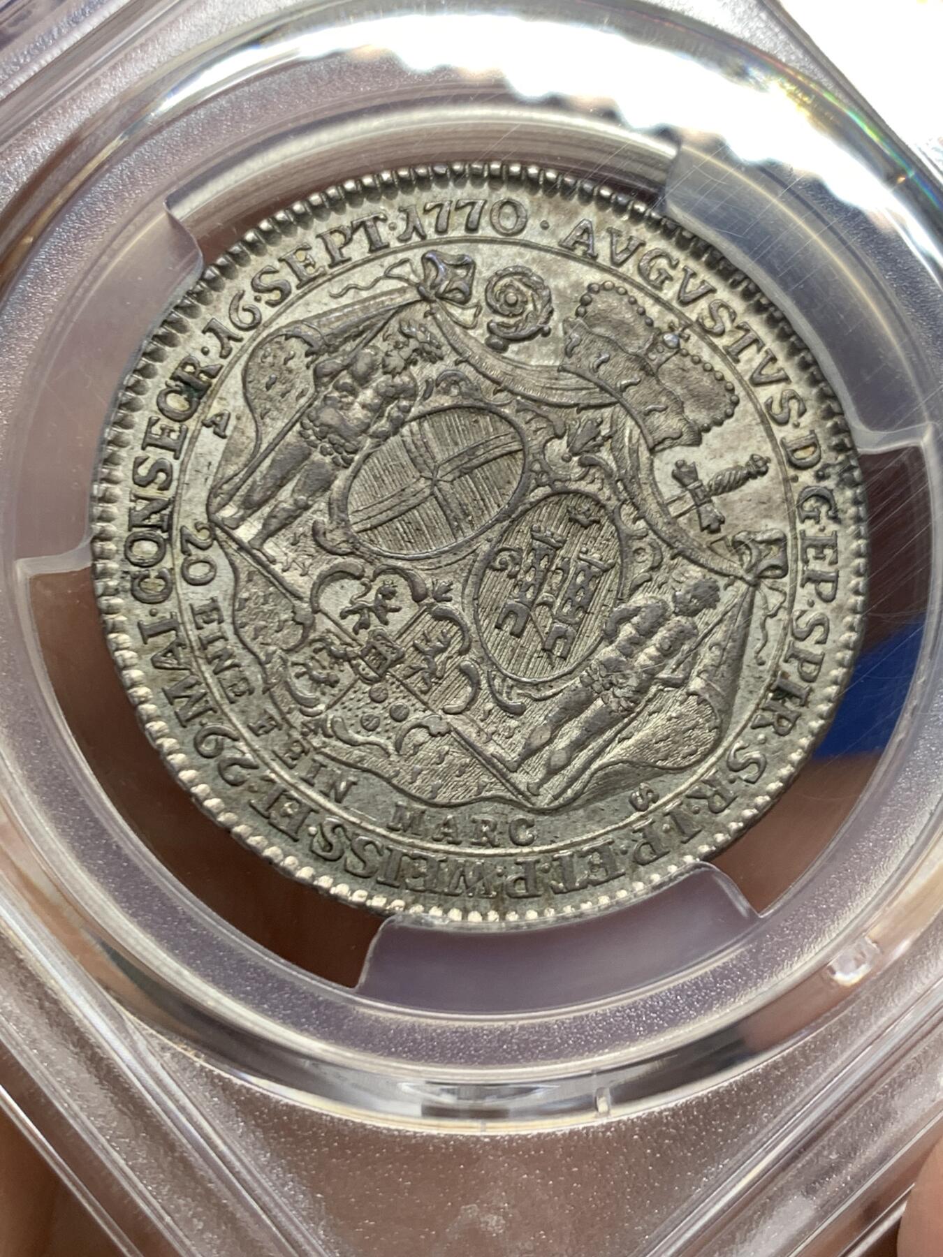 《竞宝斋》第363场 周日，周一，周二  3场连拍 （全场包邮） PCGS AU58 德国 1770 AS 施派尔 菲利普主教继位 1/2泰勒银币 发行量5000枚 稀少品种