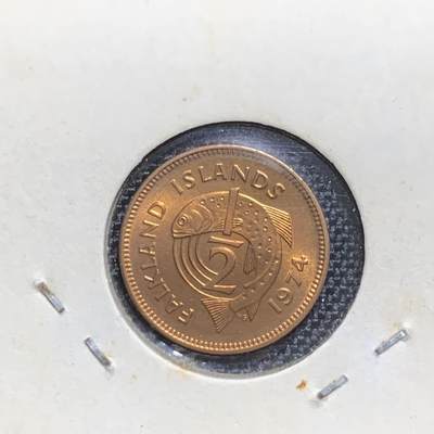 KK钱币收藏小铺 第247场 2月预留时间 周末发货 -  1974福克兰群岛1/2便士铜币 少见品种