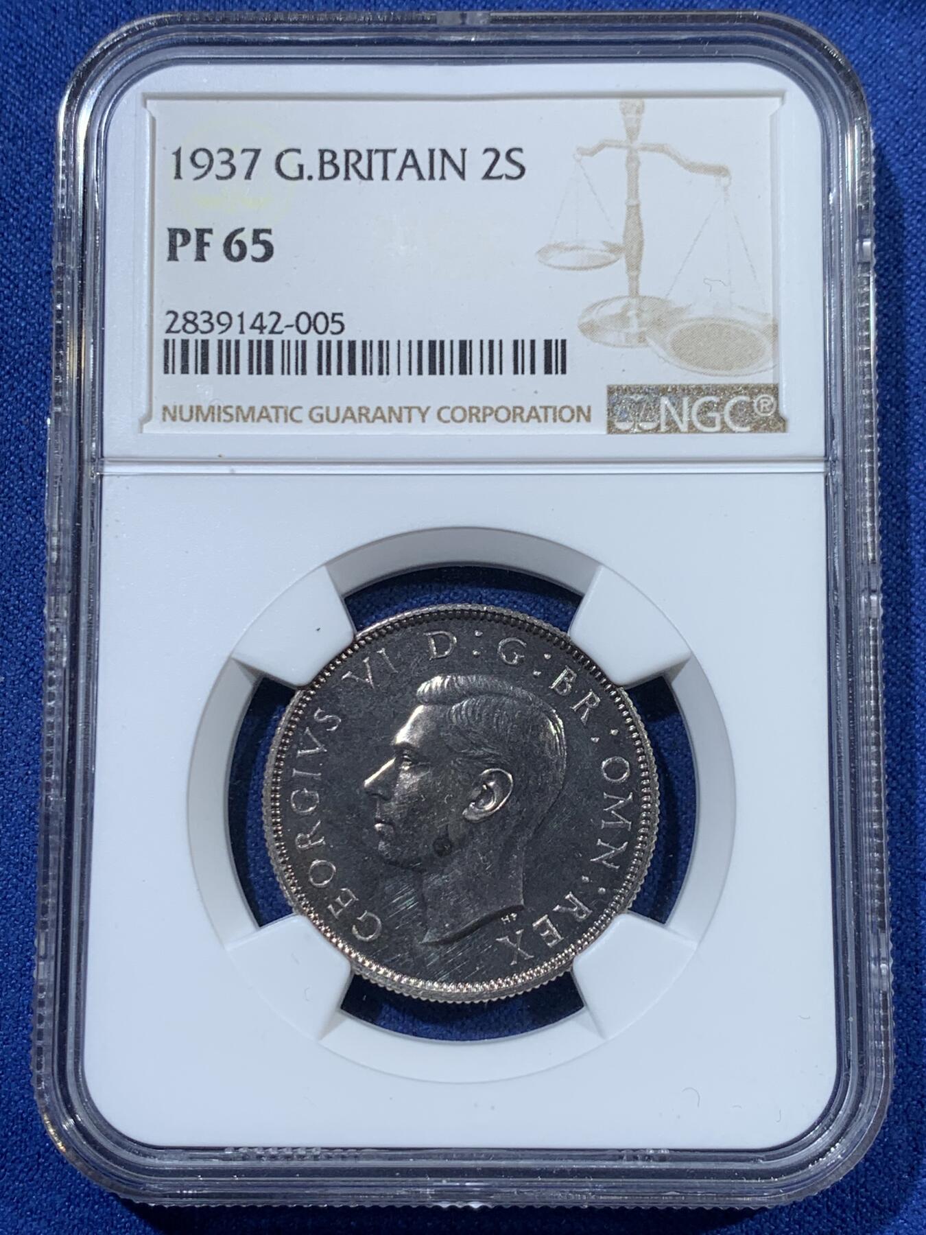《竞宝斋》第363场 周日，周一，周二  3场连拍 （全场包邮） NGC PF65 英国1937年精铸2先令银币