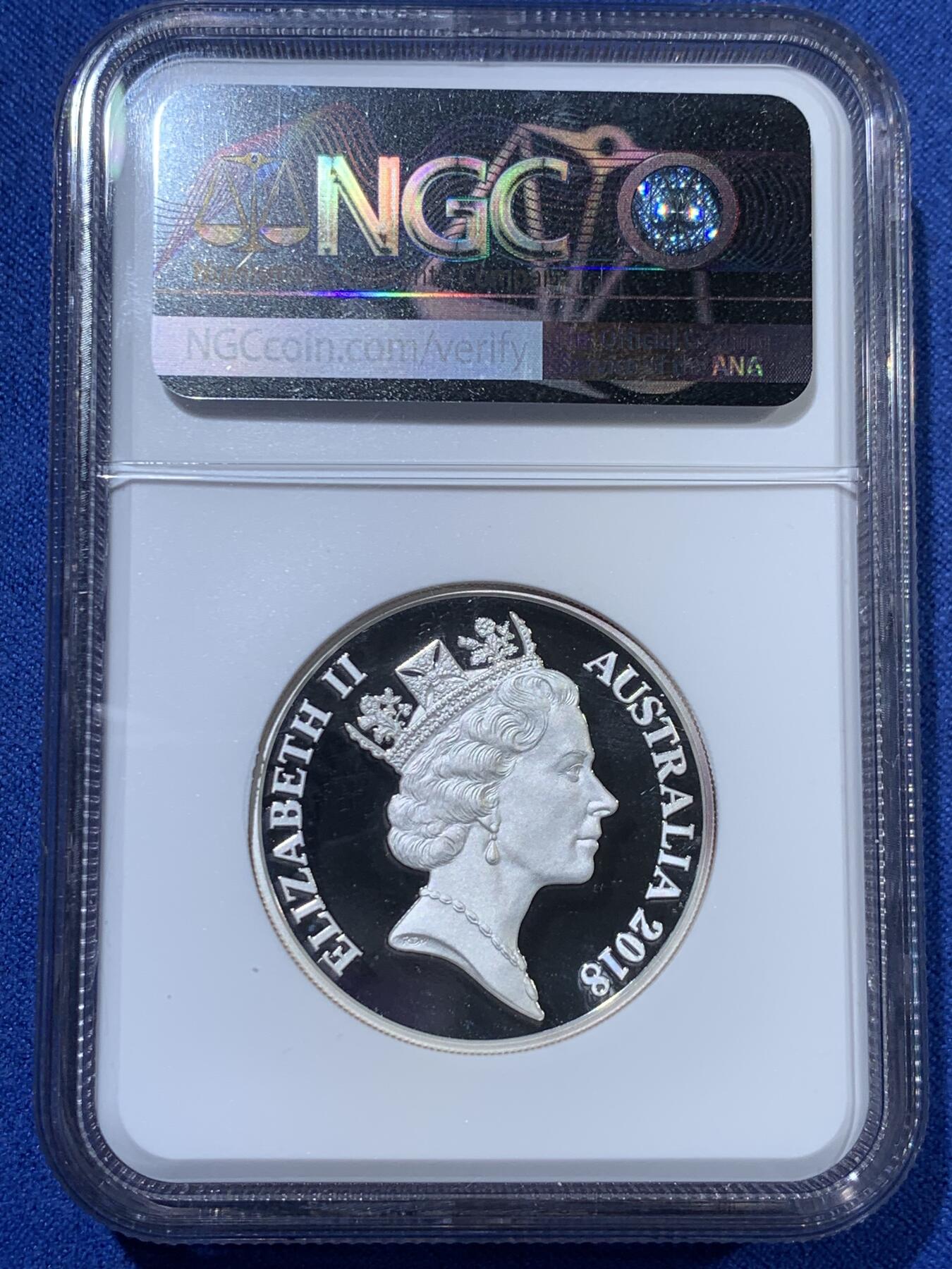 《竞宝斋》第363场 周日，周一，周二  3场连拍 （全场包邮） NGC PF70UC 澳大利亚2018年币展2分复刻银币，发行量1500，经典复刻皱颈蜥蜴  1盎司纯银