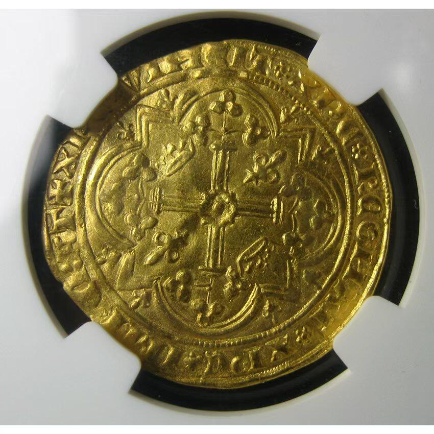 NGC-MS62英法百年战争-法国查理五世金埃居,1364-1380年，3.69g,中世纪金币