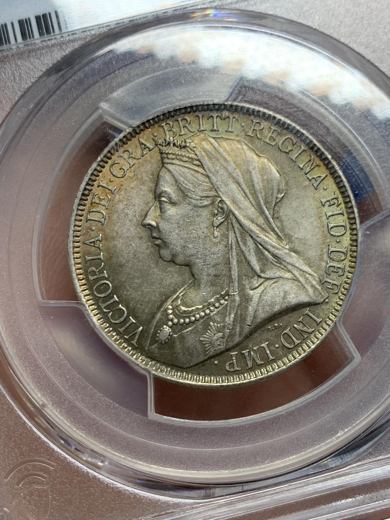 《竞宝斋》第363场 周日，周一，周二  3场连拍 （全场包邮） PCGS MS63 英国1893年维多利亚披纱2先令银币