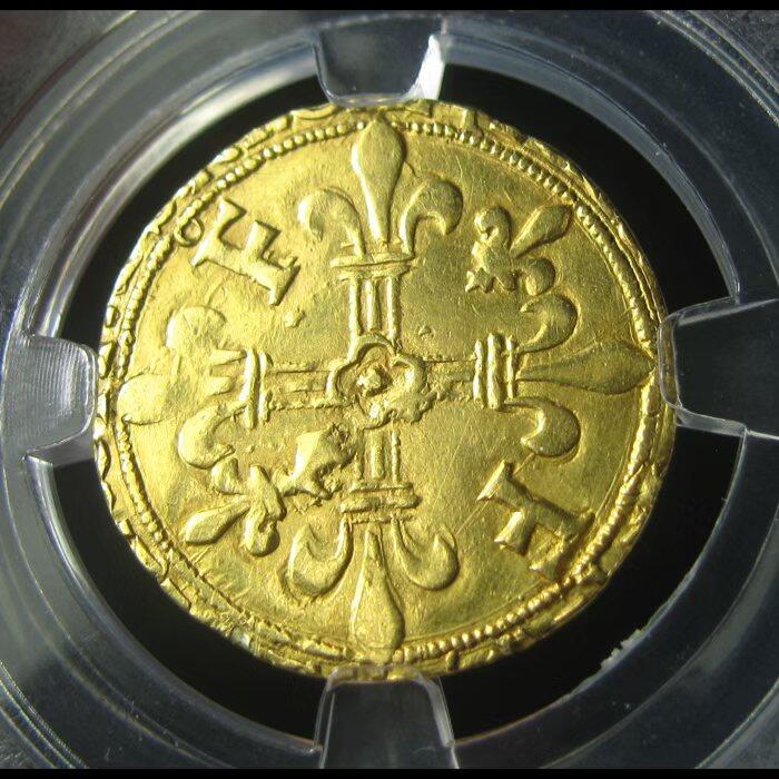 法国中世纪金币,弗朗索瓦一世1埃居,1515-1547,21mm2.23g
