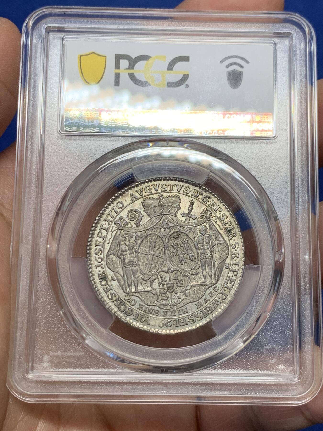 《竞宝斋》第363场 周日，周一，周二  3场连拍 （全场包邮） PCGS AU58 德国 1770 AS 施派尔 菲利普主教继位 1/2泰勒银币 发行量5000枚 稀少品种