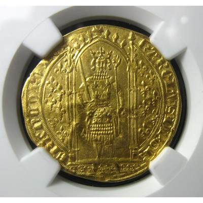 NGC-MS62英法百年战争-法国查理五世金埃居,1364-1380年，3.69g,中世纪金币 - NGC-MS62英法百年战争-法国查理五世金埃居,1364-1380年，3.69g,中世纪金币