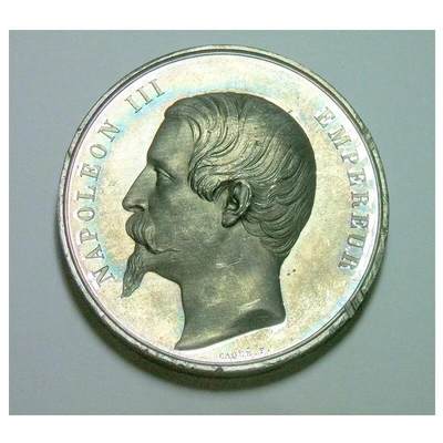 法国1855年 拿破仑三世+女神高浮雕精制大合金章 50MM - 法国1855年 拿破仑三世+女神高浮雕精制大合金章 50MM