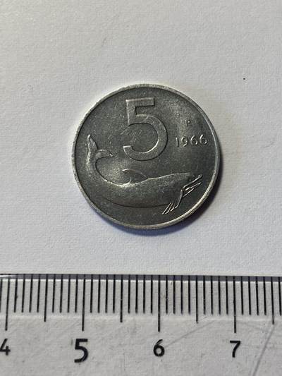 世界各国流通币专场，第二期 - 1966年意大利5里拉，好品