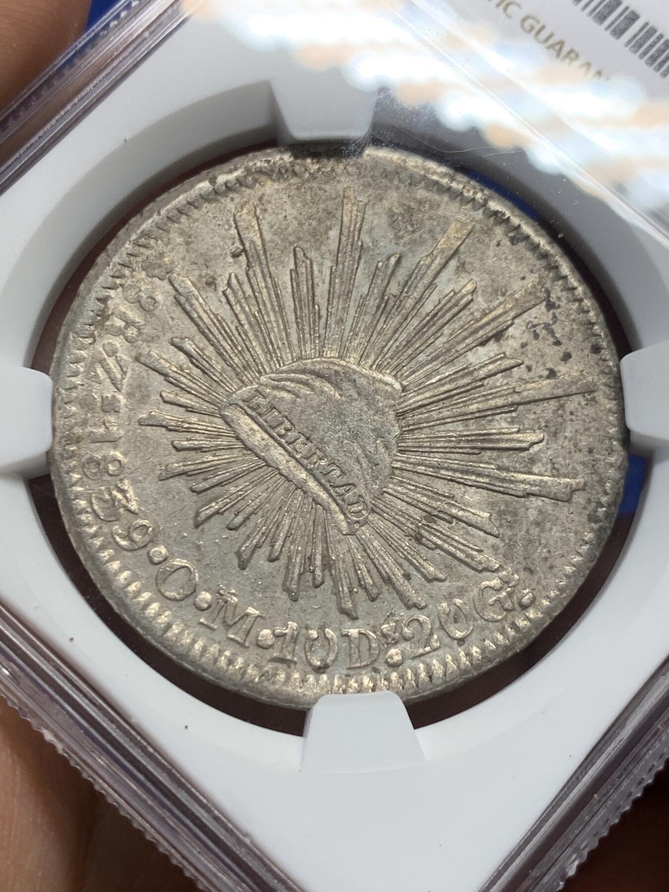 《竞宝斋》第363场 周日，周一，周二  3场连拍 （全场包邮） NGC AU58 墨西哥1839年8R鹰洋 早期鹰洋ZS厂出分不易