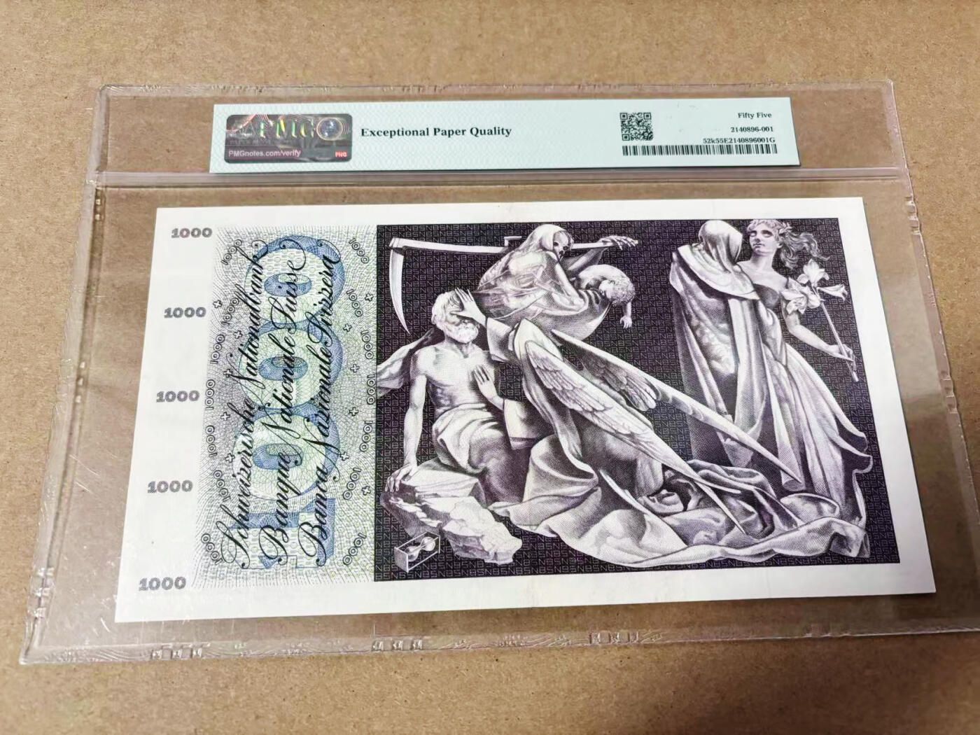 【Blue Auction】世界纸币精拍第635期【精】——16级TOP拍卖/信誉/品质/专业/高效💫 【无47】瑞士 1972年1000法郎 超大票幅 死神之舞 PMG55EPQ 近新原票