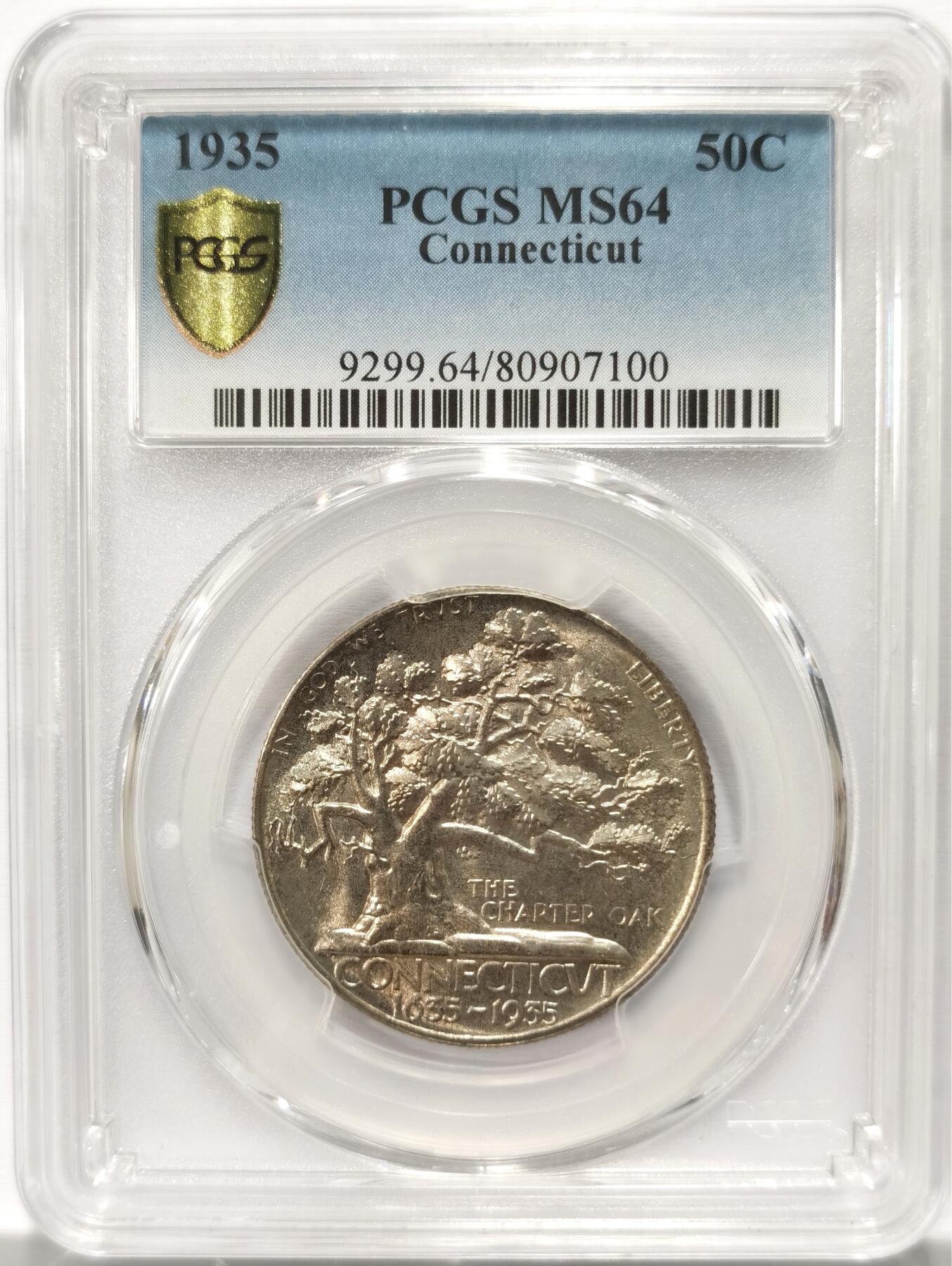 博洋堂世界钱币拍卖第115期（全场包邮） PCGS MS64 美国1935年康涅狄格州橡树50C银币