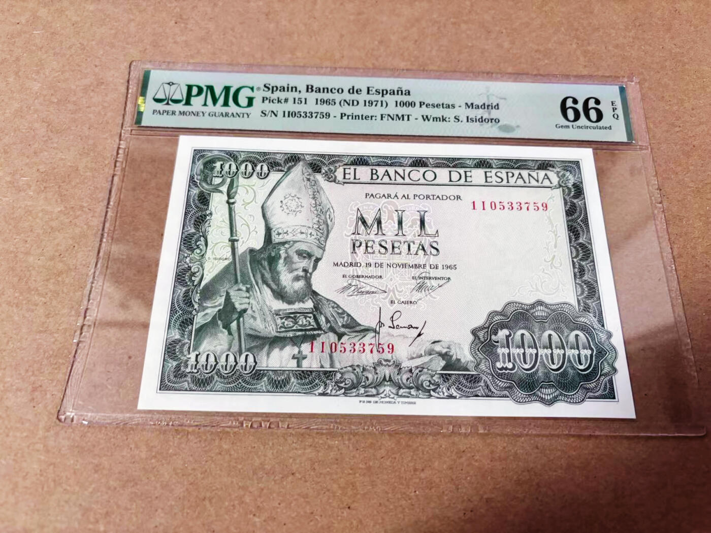 【Blue Auction】世界纸币精拍第635期【精】——16级TOP拍卖/信誉/品质/专业/高效💫 西班牙 1965年1000比塞塔 PMG66EPQ 