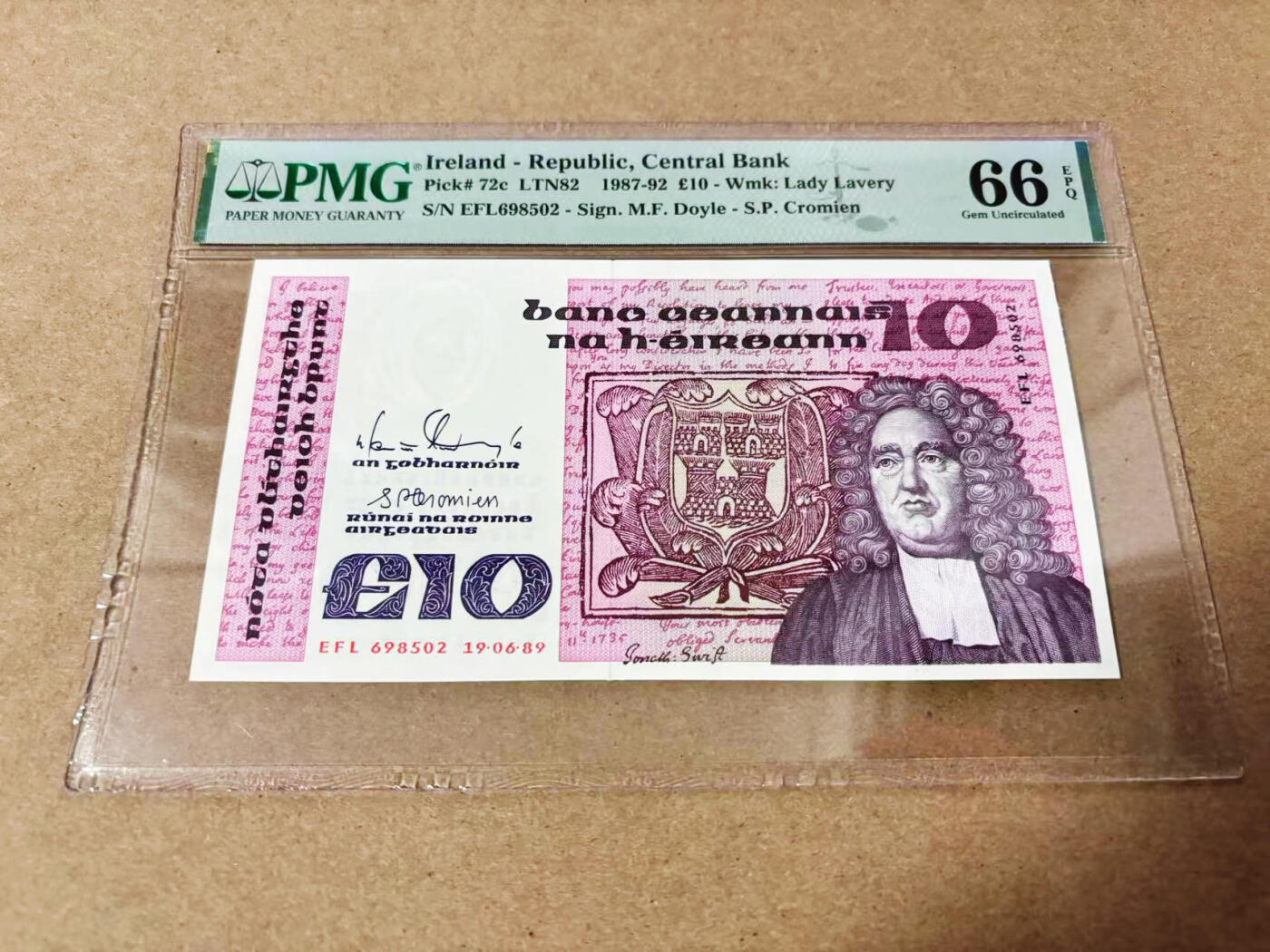 【Blue Auction】世界纸币精拍第635期【精】——16级TOP拍卖/信誉/品质/专业/高效💫 【无47】爱尔兰 1989年10镑 PMG66EPQ 