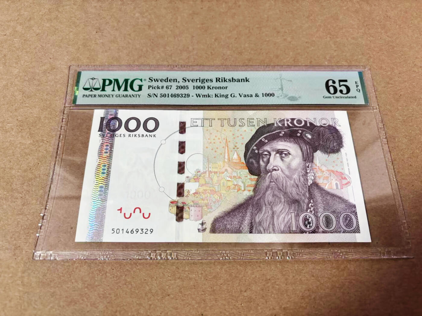 【Blue Auction】世界纸币精拍第635期【精】——16级TOP拍卖/信誉/品质/专业/高效💫 瑞典 2005年1000克朗 大胡子 PMG65EPQ 
