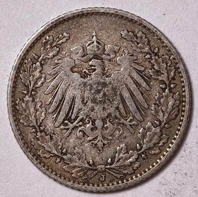 紫瑗钱币——第576期 - 德国 1907年 J版 第二帝国 1/2马克 银币 2.77克 0.9银