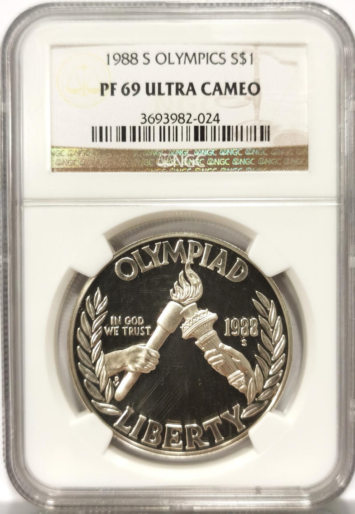 博洋堂世界钱币拍卖第115期（全场包邮） NGC PF69UC 1988美国汉城奥运精制银币一元，镜面状态，币面干净漂亮