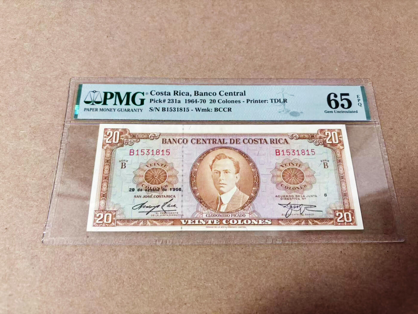 【Blue Auction】世界纸币精拍第635期【精】——16级TOP拍卖/信誉/品质/专业/高效💫 【无47】哥斯达黎加 1964-70年20克朗 PMG65EPQ 