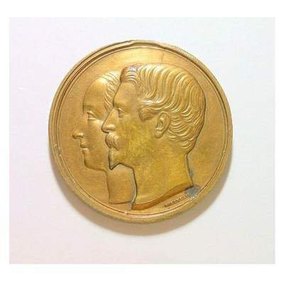 法国1853年 拿破仑三世和皇后高浮雕精制铜章 36MM - 法国1853年 拿破仑三世和皇后高浮雕精制铜章 36MM