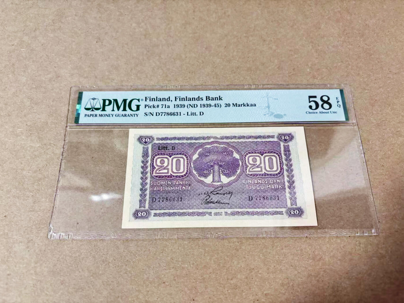 【Blue Auction】世界纸币精拍第635期【精】——16级TOP拍卖/信誉/品质/专业/高效💫 芬兰 1939年20马克 PMG58EPQ 原票