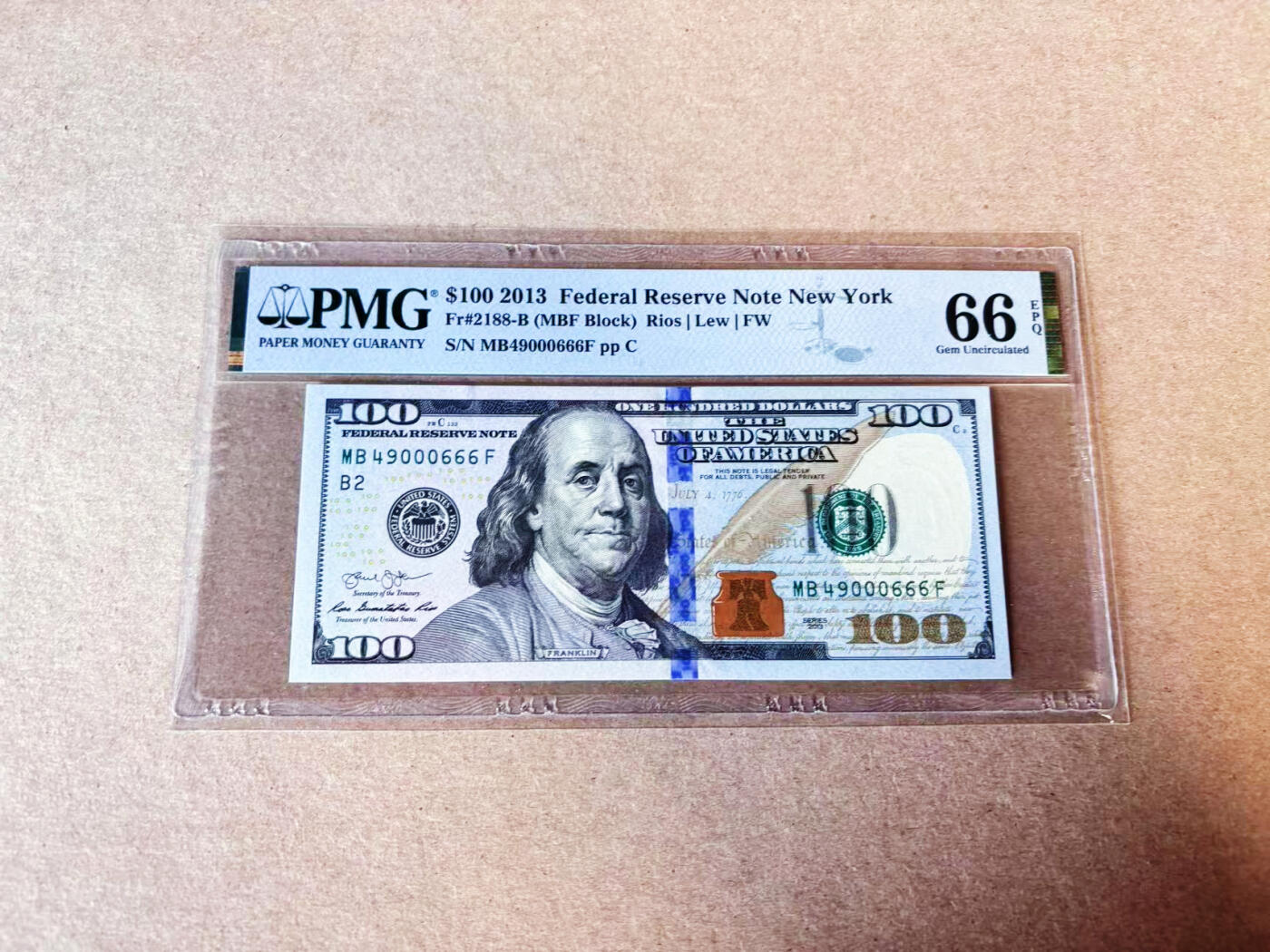 【Blue Auction】世界纸币精拍第635期【精】——16级TOP拍卖/信誉/品质/专业/高效💫 【666豹子号】美国 2013年100美金 PMG66EPQ 