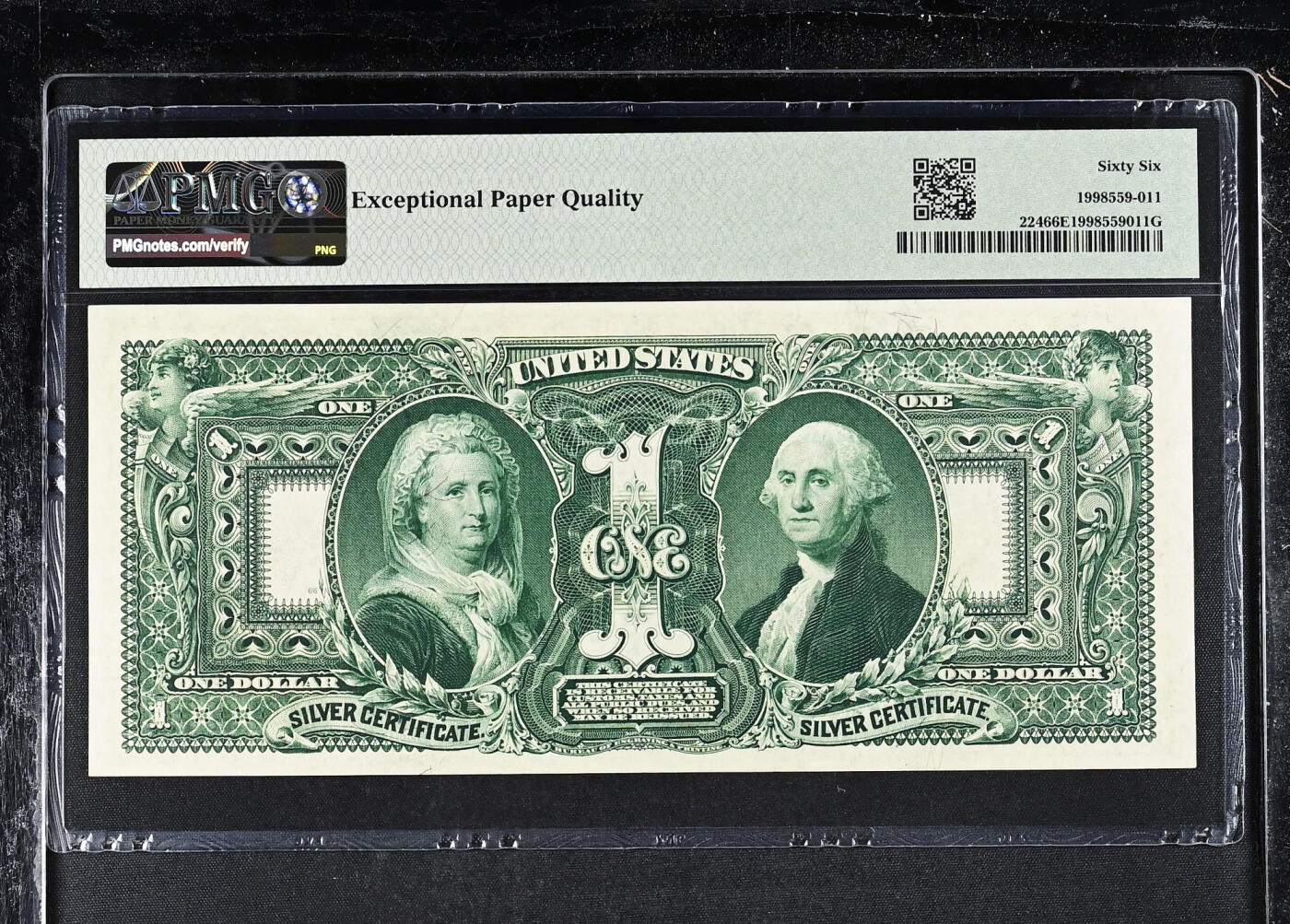 【Blue Auction】世界纸币精拍第635期【精】——16级TOP拍卖/信誉/品质/专业/高效💫  【亚军分】美国 1896年1美金 经典教育券 备受收藏家青睐 在鲍尔斯和桑德曼的著作《TOP100最伟大的美国纸币》中排名第7 正面是《历史教育青年》的大幅装饰图案 （在正面背景中可以看到华盛顿特区，华盛顿纪念碑、铸印局和美国国会大厦在背景中清晰可见）背面是华盛顿和第一夫人雕刻人像及纹饰 非常漂亮 PMG66EPQ 一步到位收藏级
