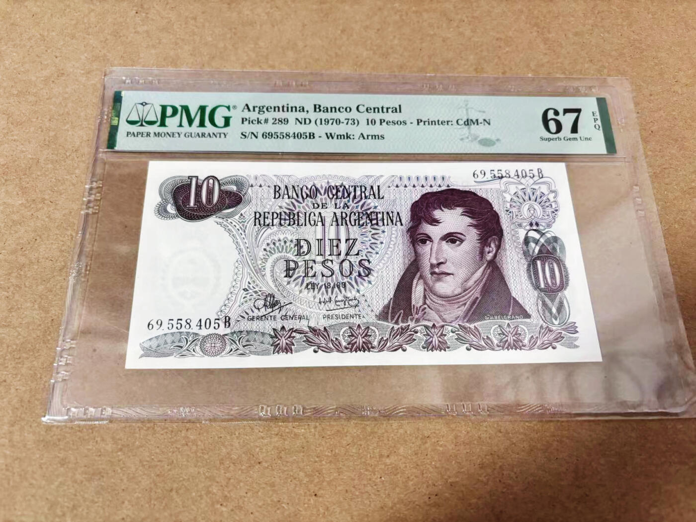 【Blue Auction】世界纸币精拍第635期【精】——16级TOP拍卖/信誉/品质/专业/高效💫 阿根廷 1970-73年10比索 PMG67EPQ 高分