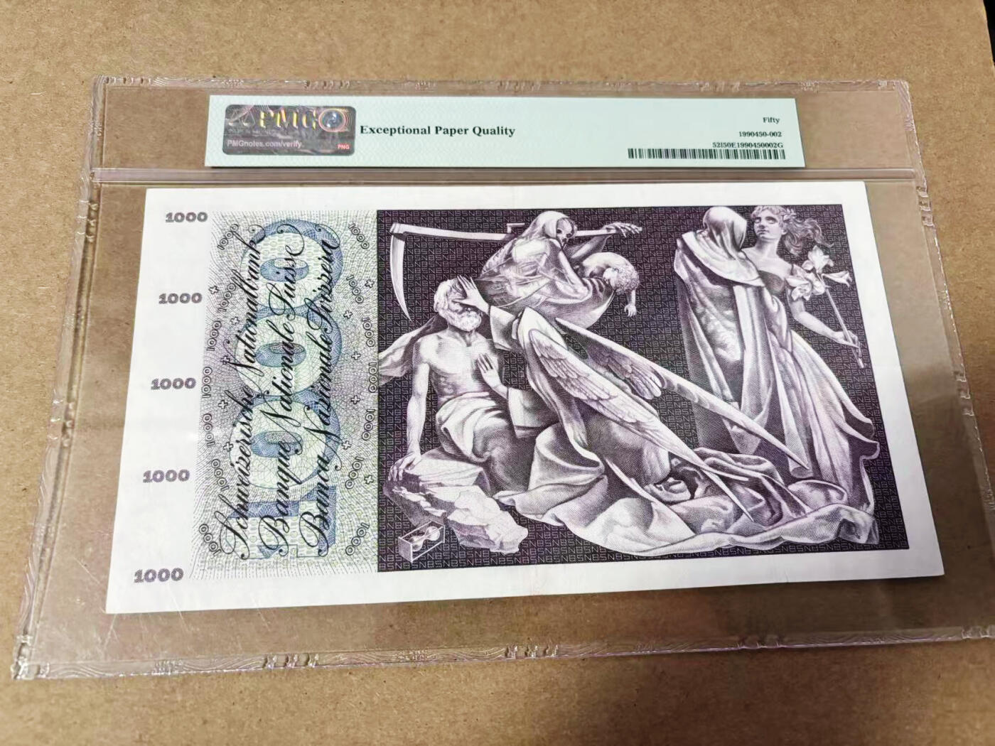 【Blue Auction】世界纸币精拍第635期【精】——16级TOP拍卖/信誉/品质/专业/高效💫 【无47】瑞士 1973年1000法郎 超大票幅 死神之舞 PMG50EPQ 近新原票