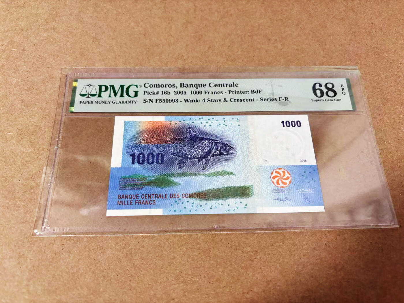 【Blue Auction】世界纸币精拍第635期【精】——16级TOP拍卖/信誉/品质/专业/高效💫 【无47】科摩罗 2005年1000法郎 PMG68EPQ 超高分