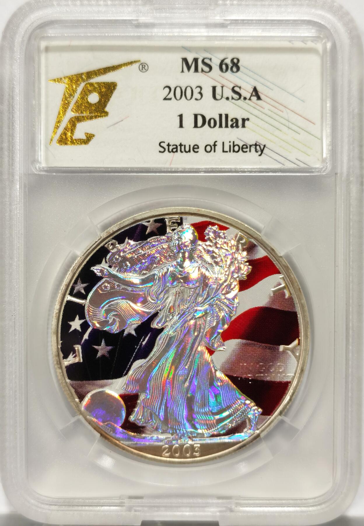 博洋堂世界钱币拍卖第115期（全场包邮） TQG MS68 2003美国行走女神银币一元（彩色）