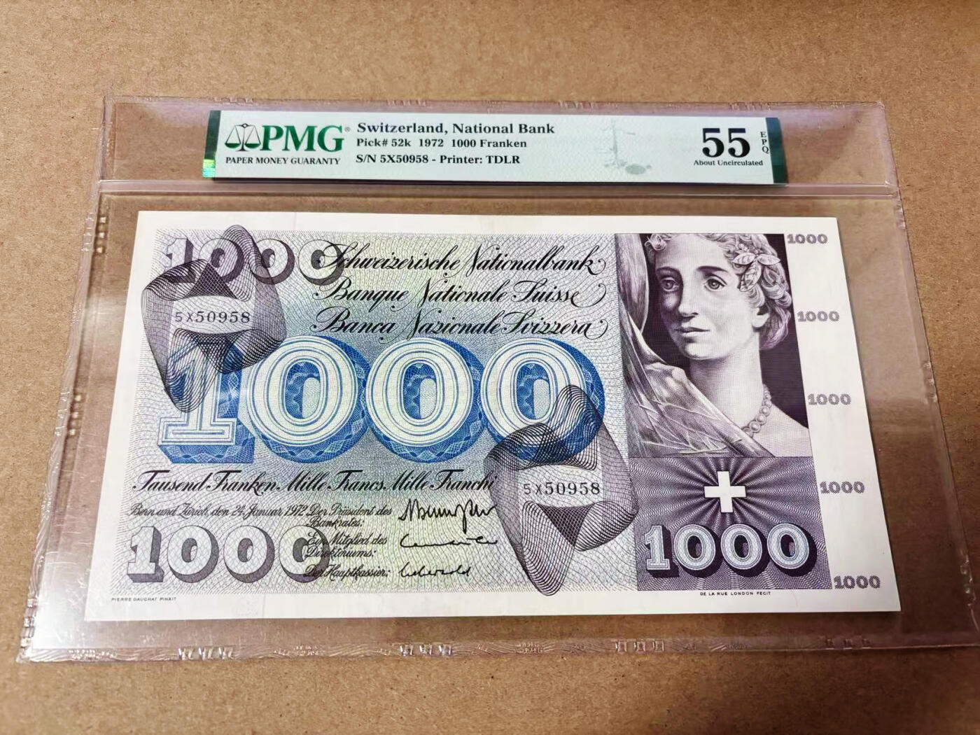 【Blue Auction】世界纸币精拍第635期【精】——16级TOP拍卖/信誉/品质/专业/高效💫 【无47】瑞士 1972年1000法郎 超大票幅 死神之舞 PMG55EPQ 近新原票