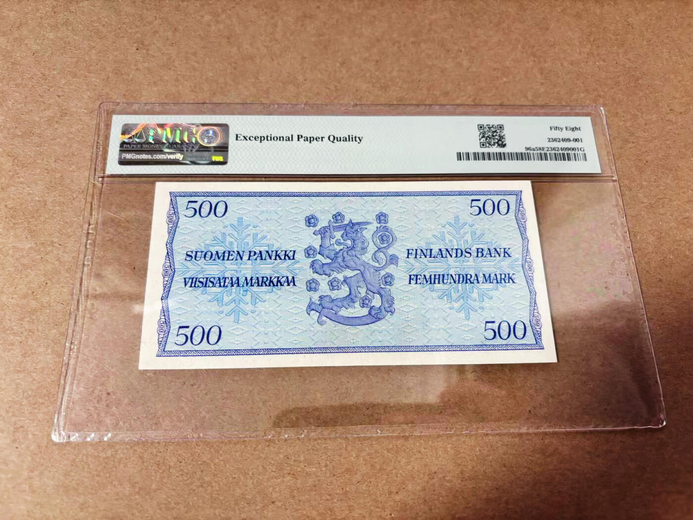 【Blue Auction】世界纸币精拍第635期【精】——16级TOP拍卖/信誉/品质/专业/高效💫 【无47】芬兰 1956年500马克高值 PMG58EPQ 原票