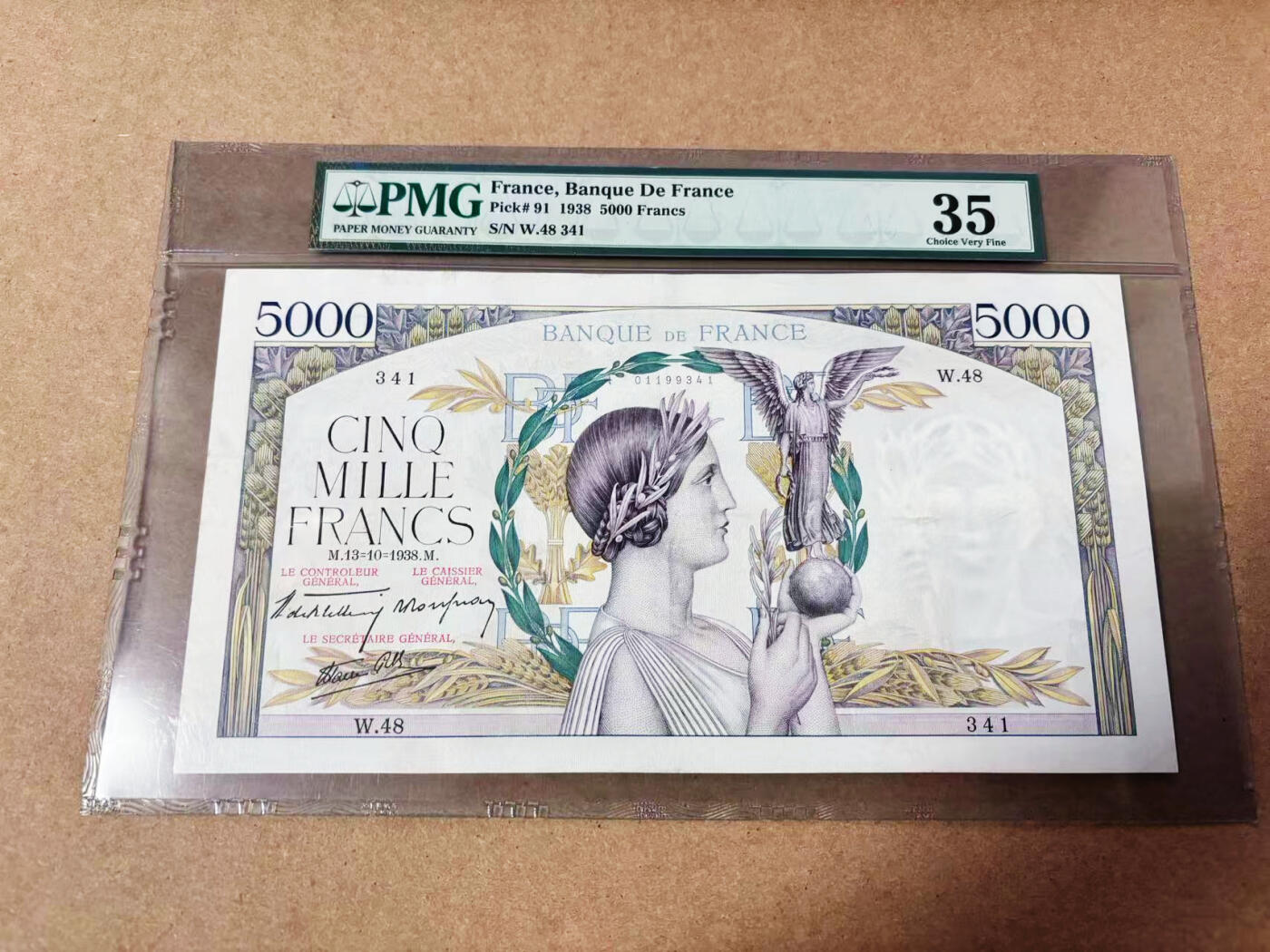 【Blue Auction】世界纸币精拍第635期【精】——16级TOP拍卖/信誉/品质/专业/高效💫 法国 1938年5000法郎 PMG35 超大票幅 胜利女神 