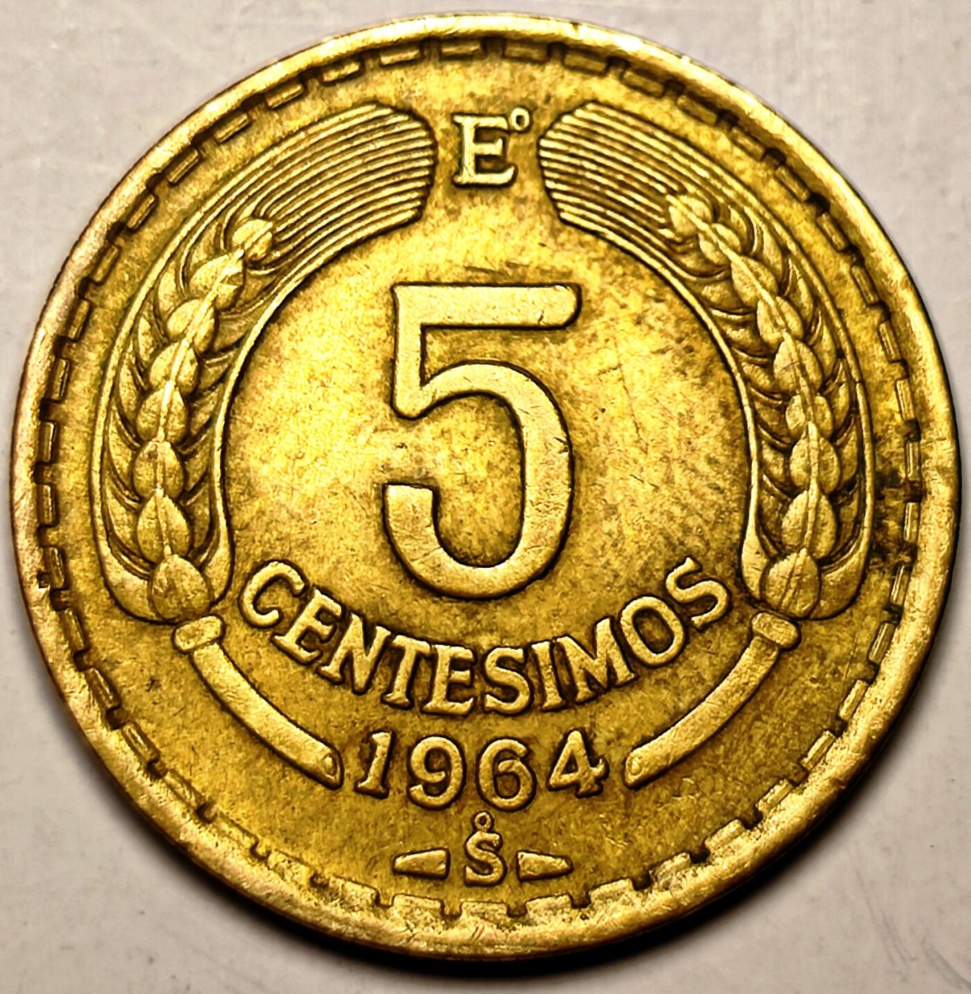 泉币菌-第10场-中外散币乐园 1964年智利5分早期铜币 安第斯飞鹰