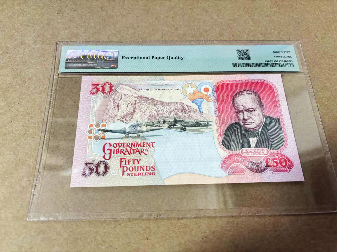【Blue Auction】世界纸币精拍第635期【精】——16级TOP拍卖/信誉/品质/专业/高效💫 【初版AA冠】直布罗陀 1995年50镑 丘吉尔  PMG67EPQ 高分