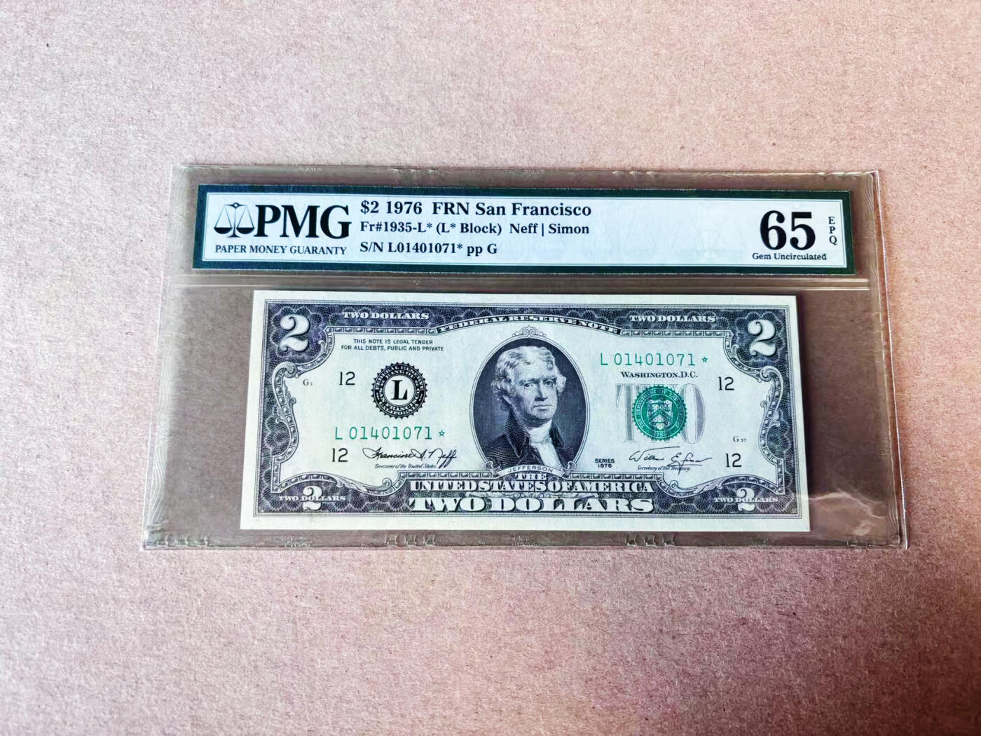 【Blue Auction】世界纸币精拍第635期【精】——16级TOP拍卖/信誉/品质/专业/高效💫 【补号】美国 1976年2美金 PMG65EPQ 