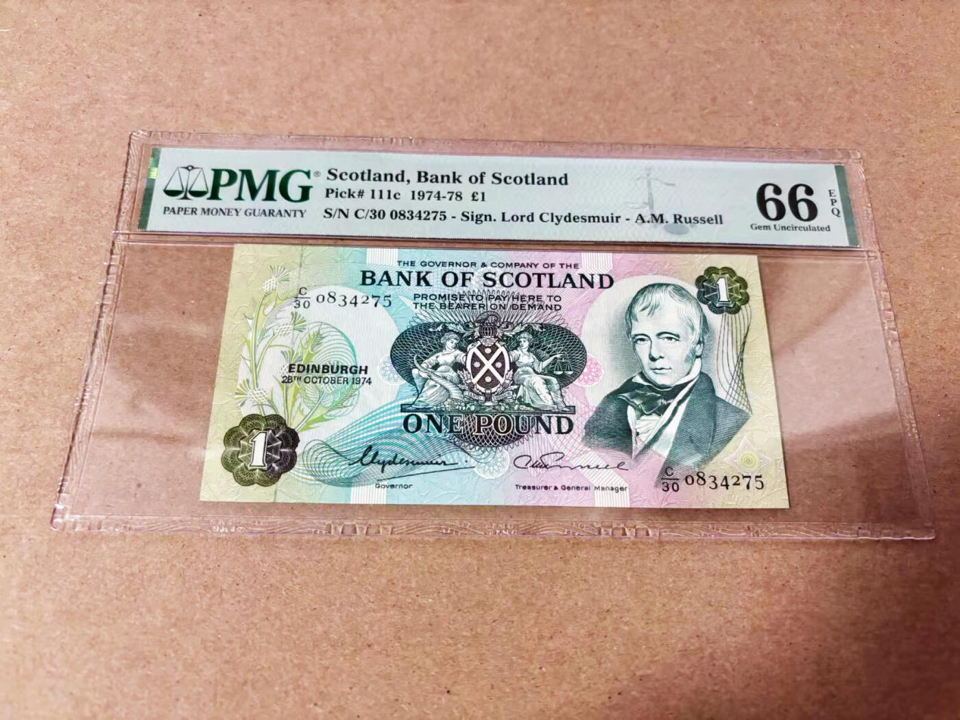 【Blue Auction】世界纸币精拍第635期【精】——16级TOP拍卖/信誉/品质/专业/高效💫 苏格兰 1974-78年1镑 PMG66EPQ 