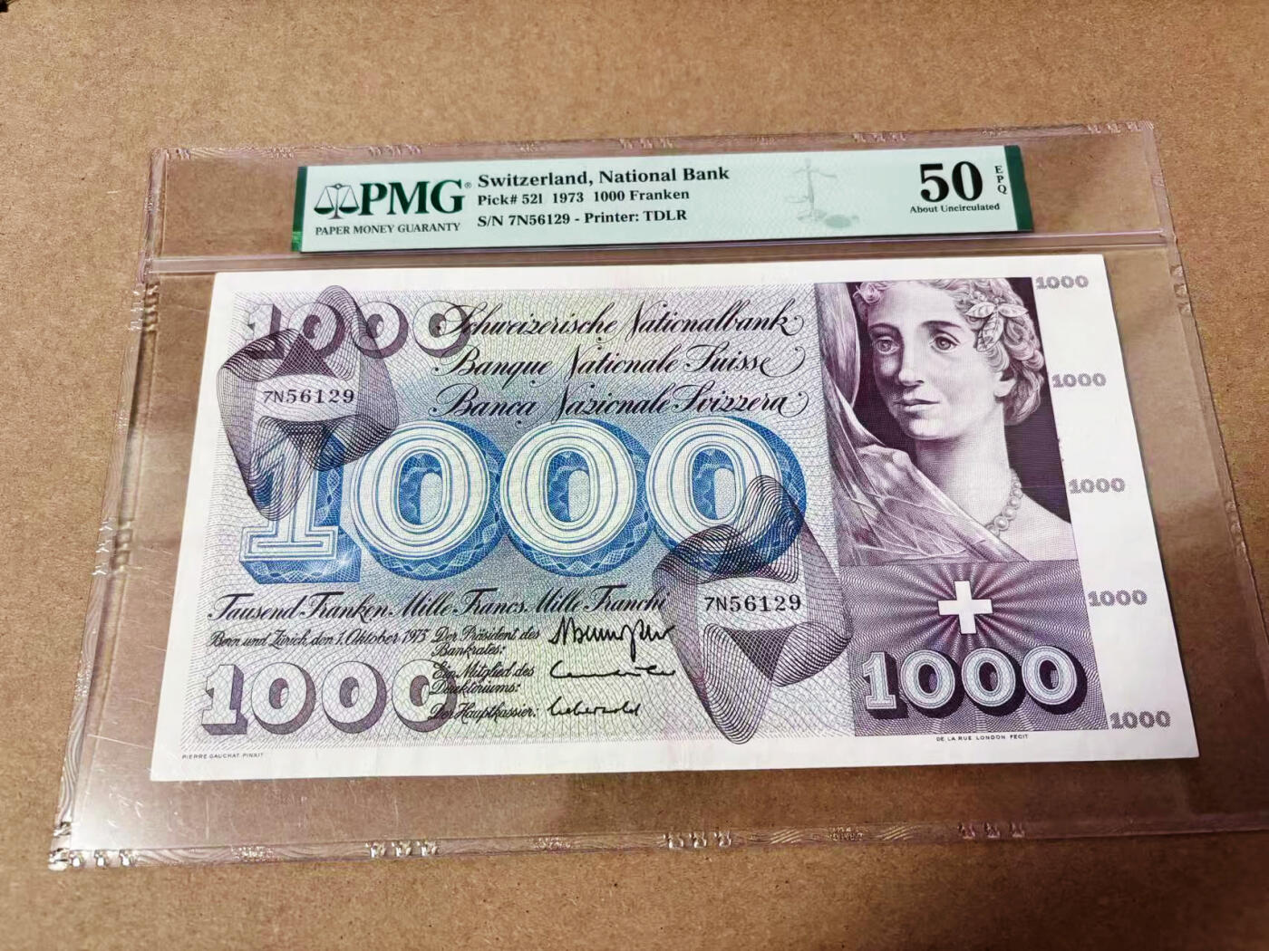【Blue Auction】世界纸币精拍第635期【精】——16级TOP拍卖/信誉/品质/专业/高效💫 【无47】瑞士 1973年1000法郎 超大票幅 死神之舞 PMG50EPQ 近新原票